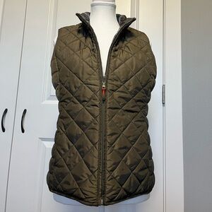 Banana Republic Puffer Vest Women Green Camouflage Reversible Sz S/P pockets zip